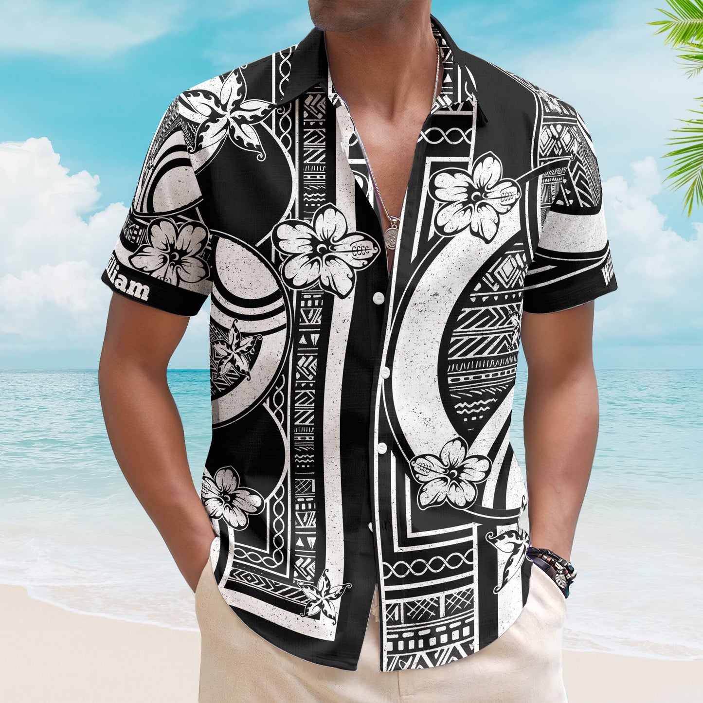 Kapa Hawaiian Pattern Vintage Black Aloha Shirts With Name - Custom Hawaiian Shirts HA0124