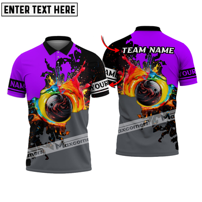 Bowling Ball Painting Multicolor Option Customized Name & Team Name 3D Polo Shirt, Gift for Bowling Players Team BO0407