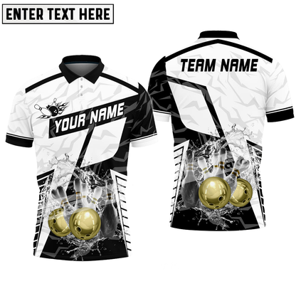 Bowling Ball And Pins Water Multicolor Option Customized Name, Team Name 3D Polo Shirt, Gift for Bowler BO0394