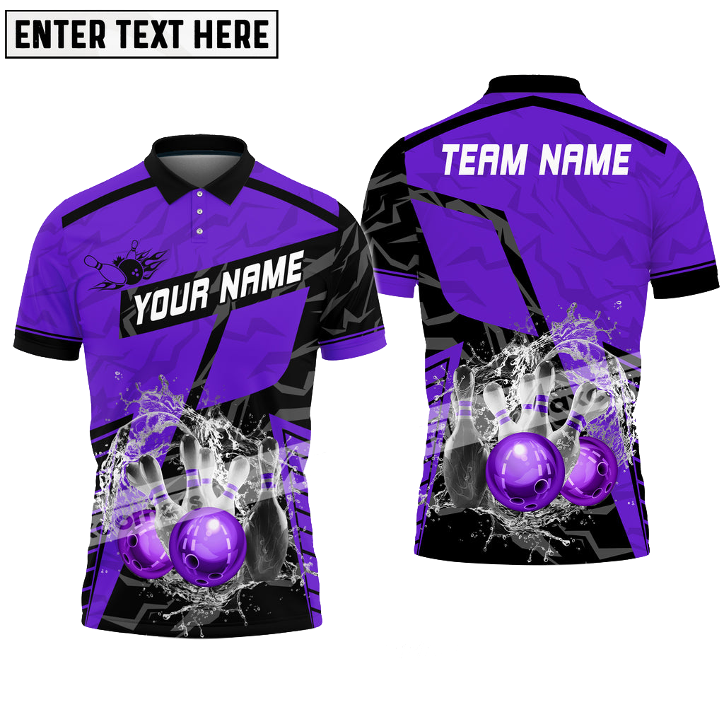 Bowling Ball And Pins Water Multicolor Option Customized Name, Team Name 3D Polo Shirt, Gift for Bowler BO0394