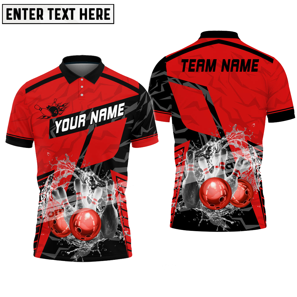 Bowling Ball And Pins Water Multicolor Option Customized Name, Team Name 3D Polo Shirt, Gift for Bowler BO0394