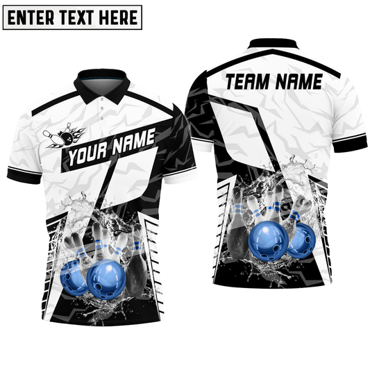 Bowling Ball And Pins Water Multicolor Option Customized Name, Team Name 3D Polo Shirt, Gift for Bowler BO0394