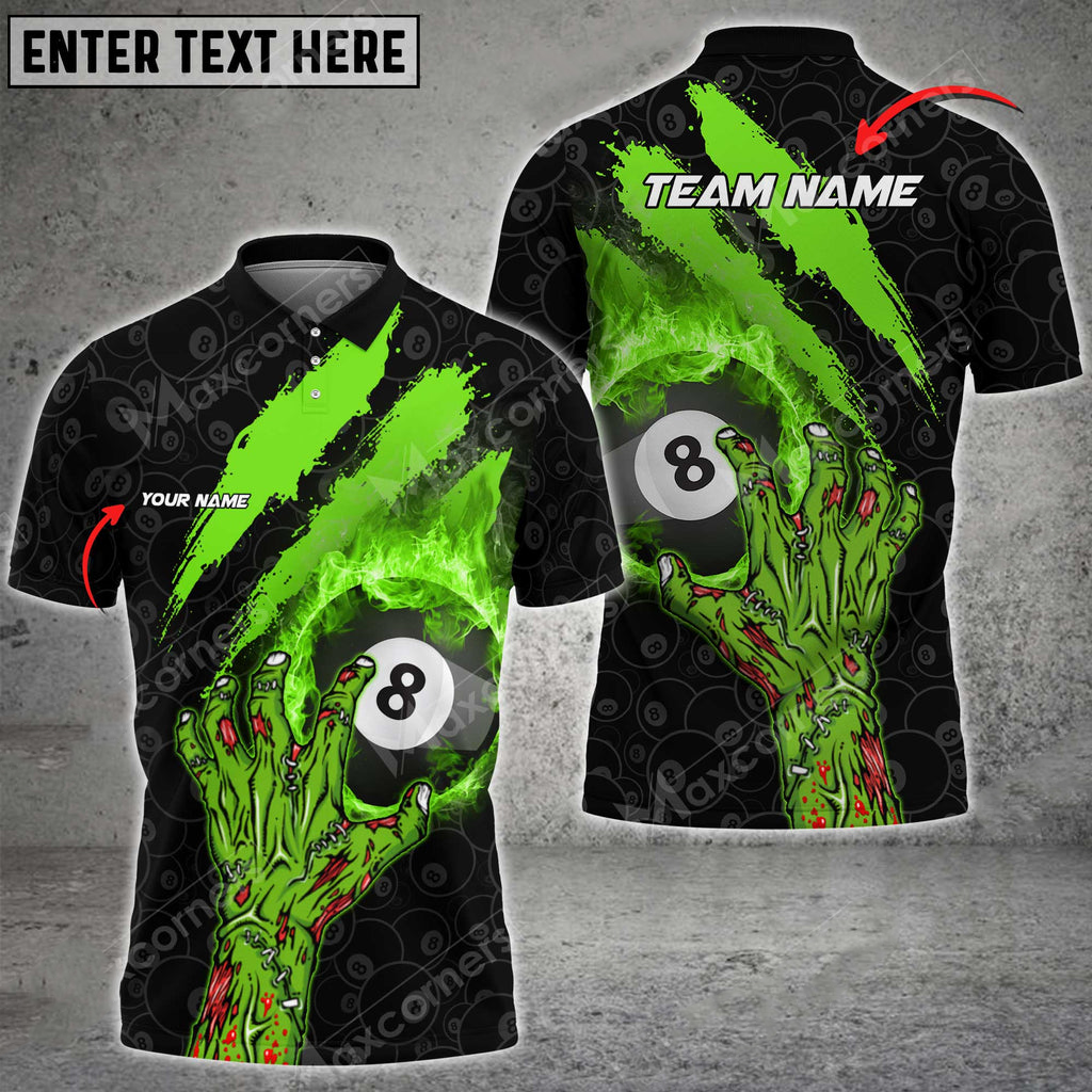 Billiard 8 Ball Neon Green Sublimation Personalized Name And Team Name 3D Polo Shirt, Idea Shirt for Billiard Players BIO0002