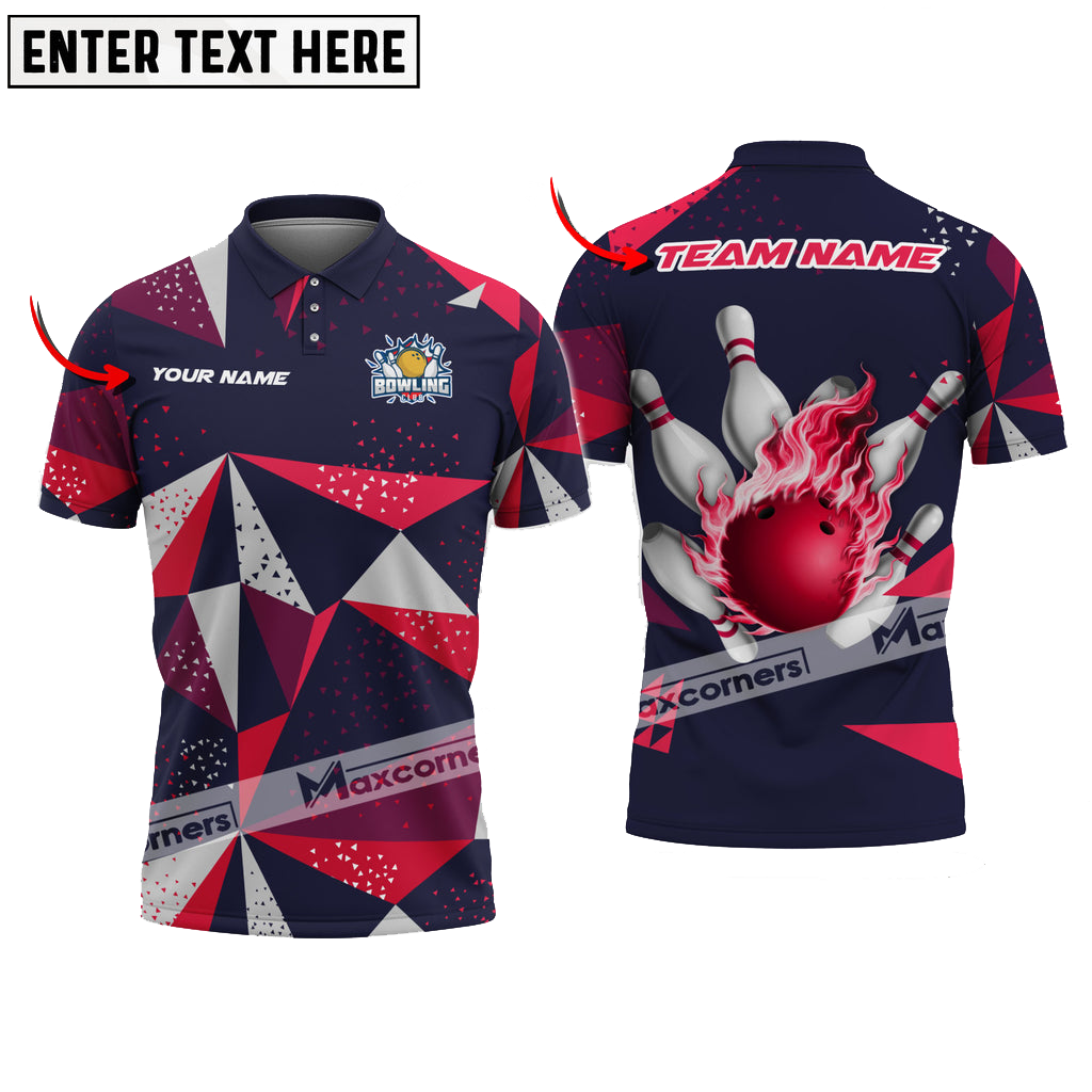 Bowling and Pins Flame Pool Event Jersey Multicolor Option Customized Name Team Name 3D Polo Shirt BO0391