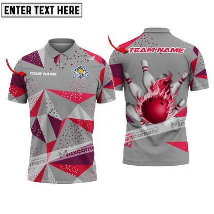 Bowling and Pins Flame Pool Event Jersey Multicolor Option Customized Name Team Name 3D Polo Shirt BO0391