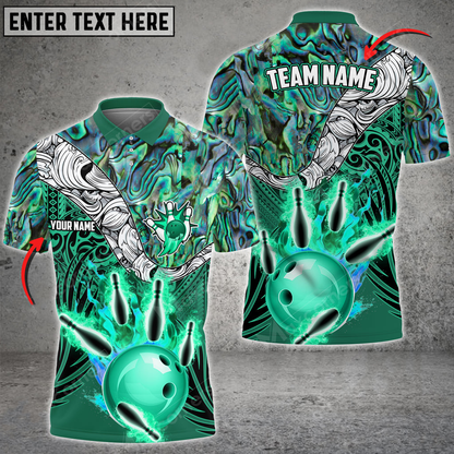 Bowling & Pins Tattoo Maori Multicolor Option Customized Name And Team Name 3D Polo Shirt BO0460