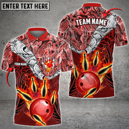 Bowling & Pins Tattoo Maori Multicolor Option Customized Name And Team Name 3D Polo Shirt BO0460