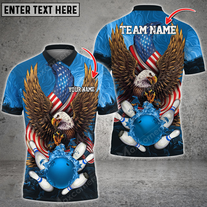 Bowling & Pins USA Eagle Flag Multicolor Option Customized Name, Team Name 3D Polo Shirt BO0440