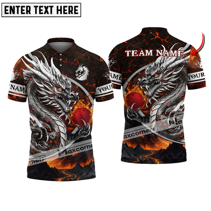 Bowling Ball And Pins Dragon Fire Flame Magma Pattern Multicolor Option Customized Name, Team Name 3D Polo Shirt BO0398