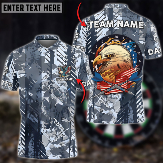 Darts American Patriot Eagle Camo Multicolor Option Customized Name, Team Name 3D Polo Shirt DMO0241