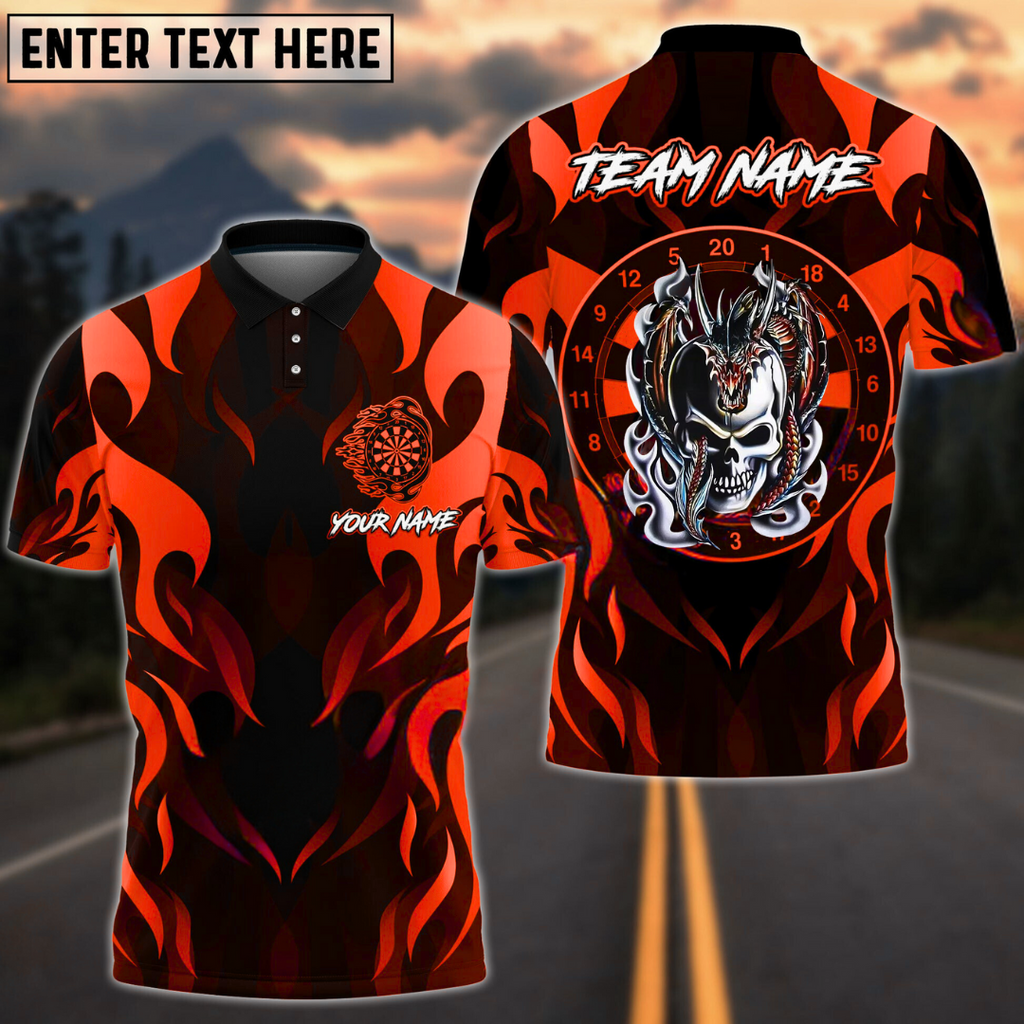 Darts Flame Dragon Skull Multicolor Option Customized Name, Team Name 3D Polo Shirt , Dartboard 3D Shirt DMO0243