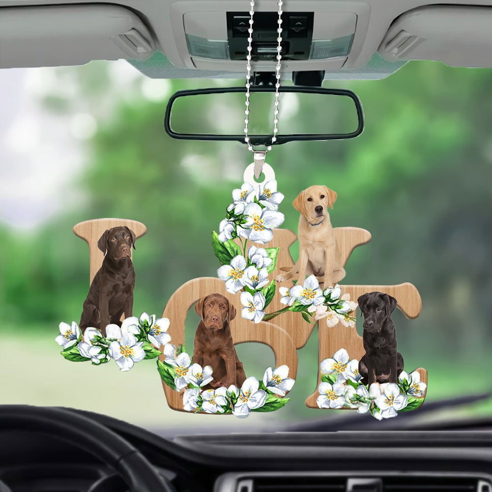 Labrador Retriever Love Flowers Dog Lover Car Hanging Ornament Car Decor Gift OO0894