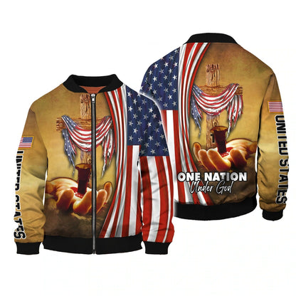 One Nation Under God 3D All Over Print Shirt Bomber, Patriotic Independence Day United States Strong American 3D Shirts TO0212