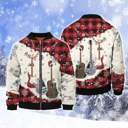 3D All Over Print Guitar Snow Hoodie Men Women, Guitar Hawaiian Shirt Shirt Sleeve, Christmas Gift For Guitarist TO2773