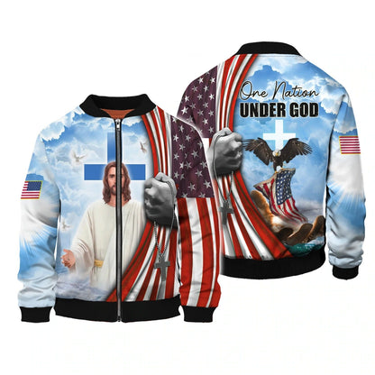 Jesus And Eagle 3D T Shirt, 4Th Of July Patriotic All Over Print Tshirt Hoodie, One Nation Under God Hawaiian Shirt TO0213