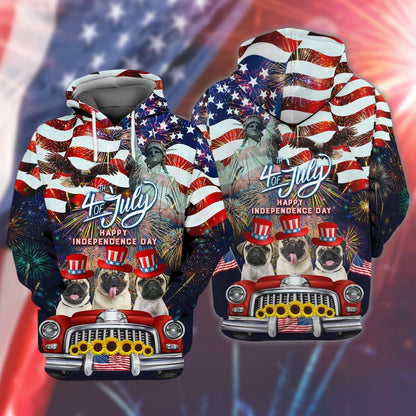 Pug American Hawaiian Shirt - Independence Day Is Coming- 3D Full Print Hoodie Bomber 4Th Of July Tee Shirts TO0159