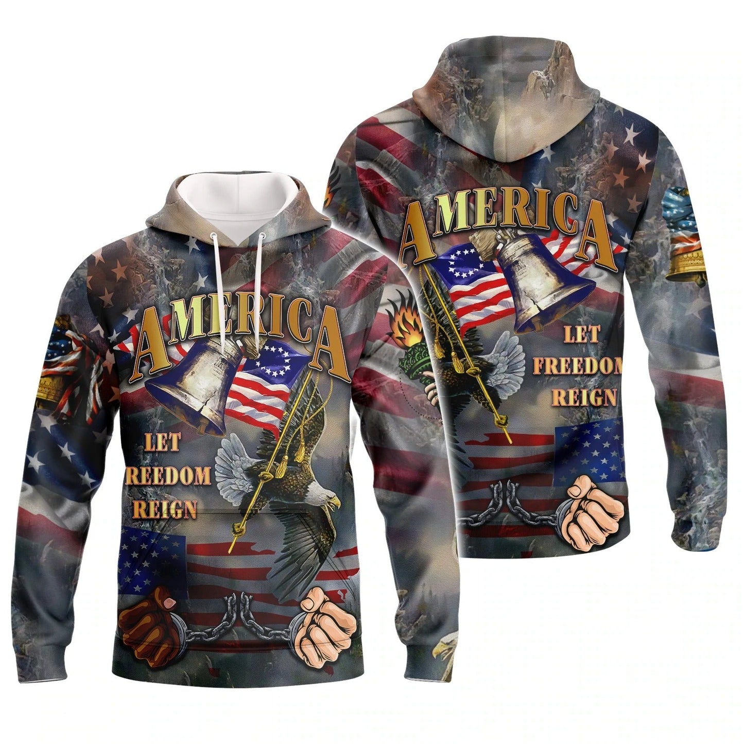 Independence American Let Freedom Reign 3D All Over Print Tee Shirt Hoodie 3D Bomber Sweatshirt 4Th July USA Shirt TO0146