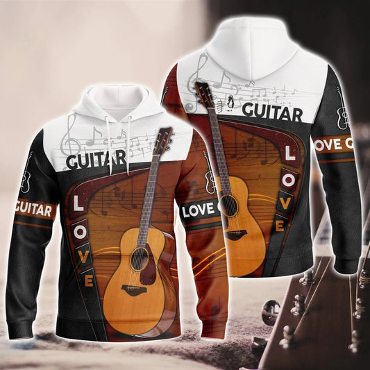 3D All Over Print T Shirt Love Guitar For Guitarist, Gift For Guitar Lover, Guitar Sublimation Shirt Hoodie TO0204