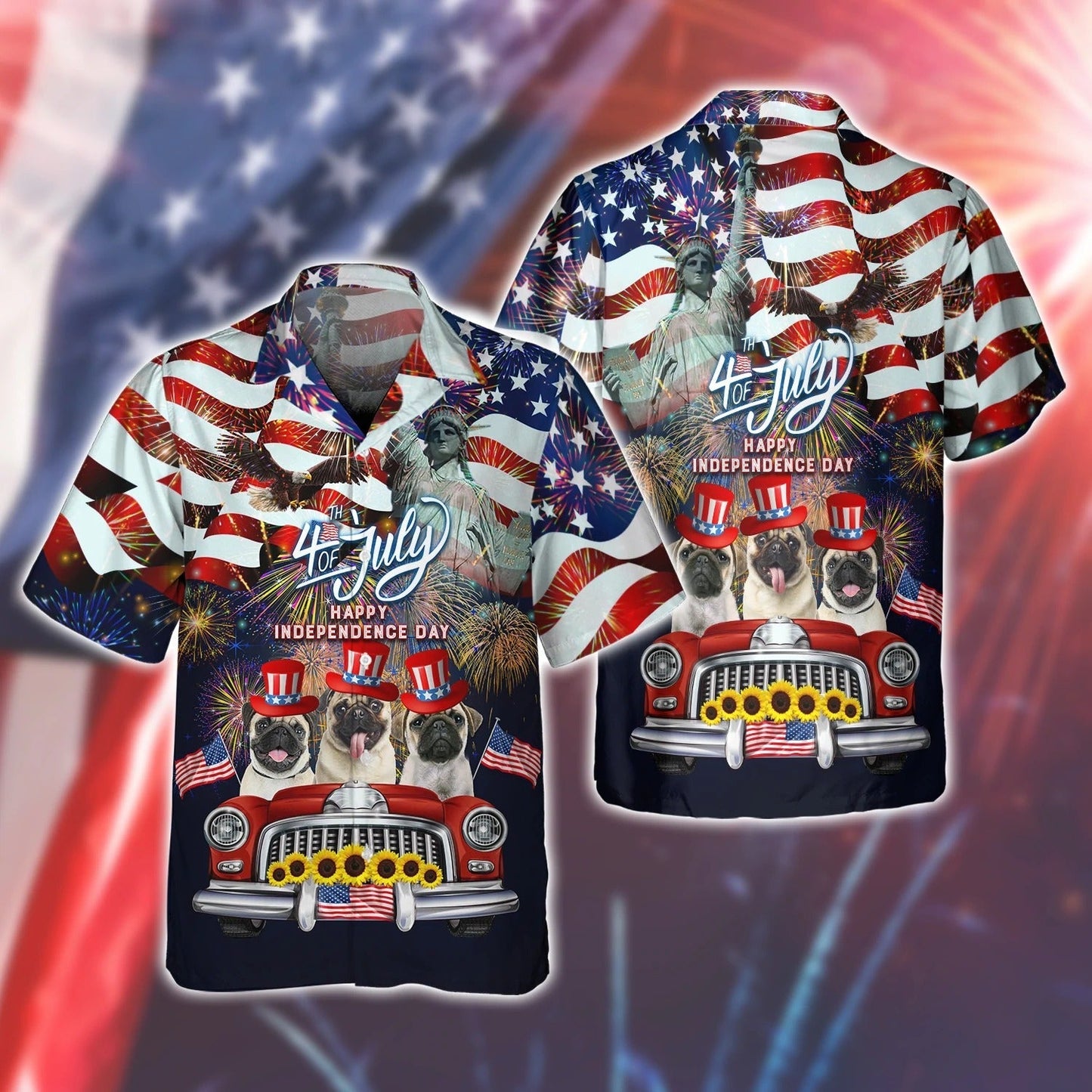 Pug American Hawaiian Shirt - Independence Day Is Coming- 3D Full Print Hoodie Bomber 4Th Of July Tee Shirts TO0159