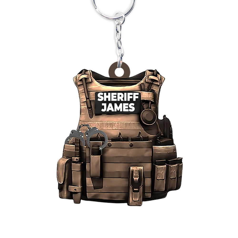 Personalized Sheriff Keychain, Custom Name Flat Acrylic Keychain for Sheriff KO0221