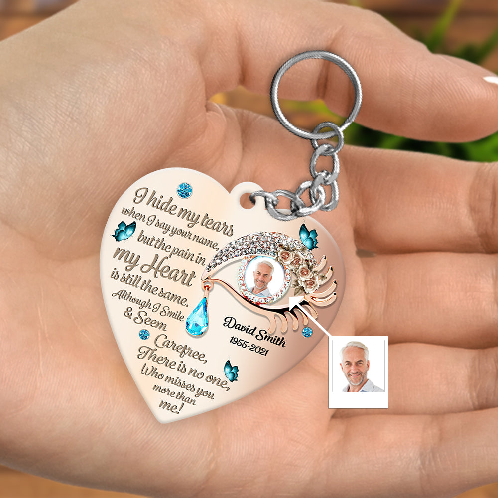 Personalized Memorial Keychain, Custom Photo I Hide My Tears Acrylic Keychain for lost Dad, lost Mom Keychain KO0157