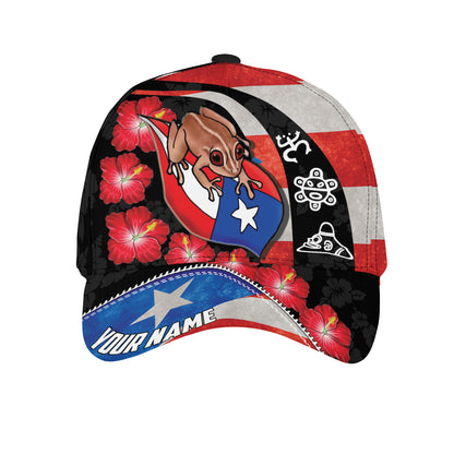 Customize Name Puerto Rico Coqui Maga Flower All Printed Classic Cap CO0152