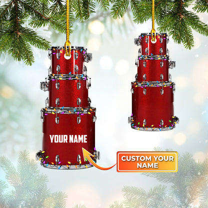 Personalized Name Drum Shaped Ornament, Drummer, Christmas Drum Set Shaped Ornament OO1651