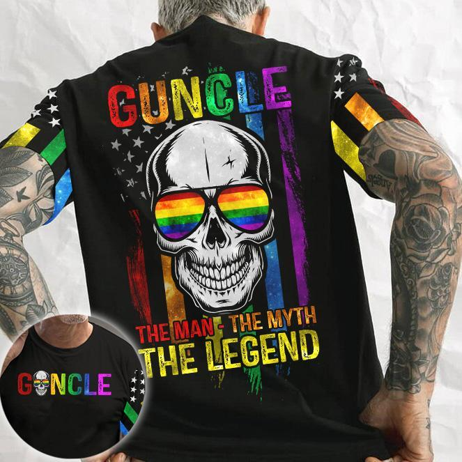 Gay Pride Shirt, LGBT Guncle The Man The Myth The Legend Skull 3D, Gift For Gay Man LO0739