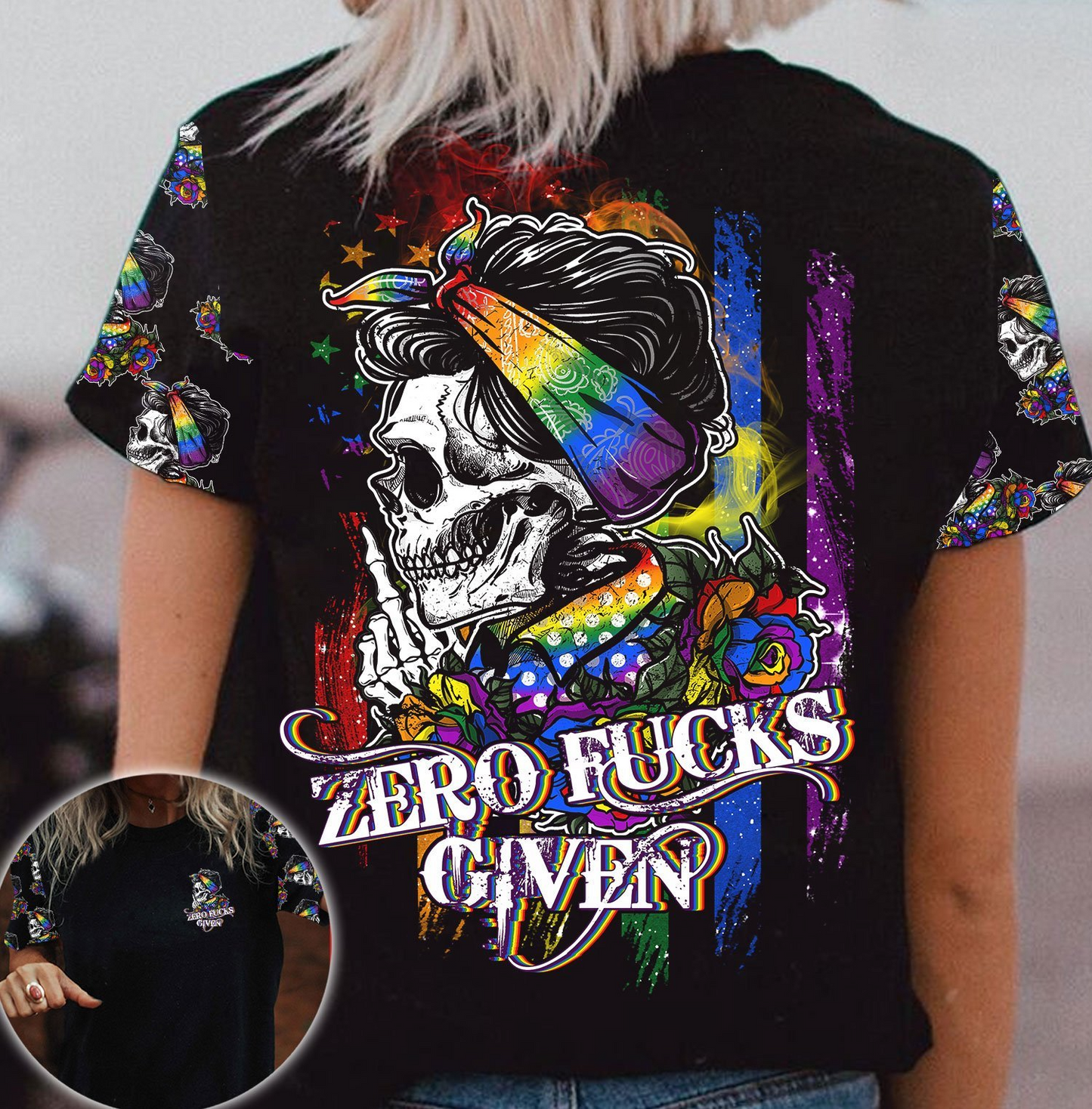 LGBT Skull Rose 3D For LGBT Pride Month, LGBT Zero Fucks Given, LGBT Gift For Her LGBT Gift For Him LO0689