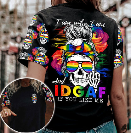 Skull Lesbian Shirt For Pride Month, I Am Who I Am And Idgarf if You Like Me, Gay Pride Shirt LO0699