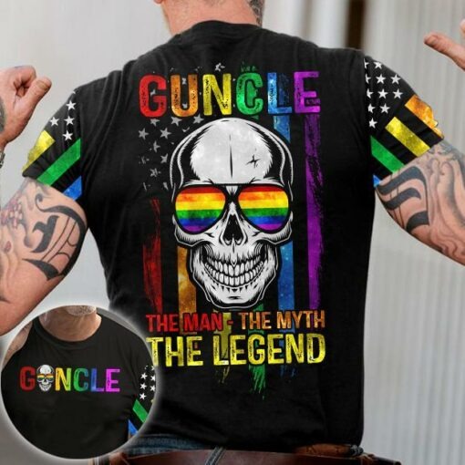 Lgbt 3D Pride Shirt Guncle The Man The Myth The Legend Skull For Lgbt Pride Month, Lgbt Gift For Her Lgbt Gift For Him LO0930