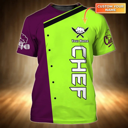 Personalized Master Chef Tshirt, Neon Green And Eggplant Purple 3D All Over Print Chef Shirt TO2696