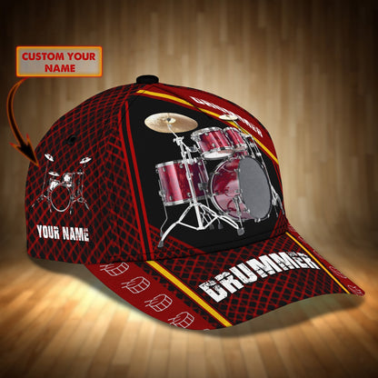 3D Classic Cap Red Drum Drummer Personalized Name Cap 14 Rinc Lasfour CA2154