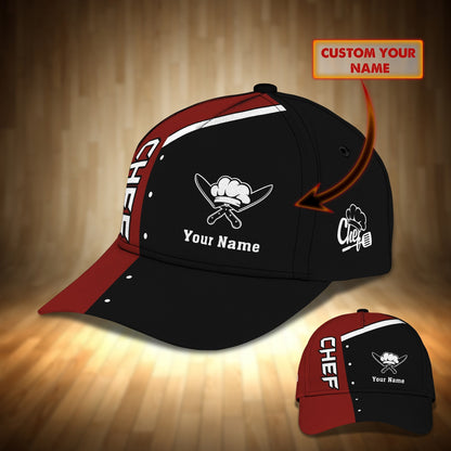 3D Classic Cap Chef Cook Personalized Name Cap 18 Black & Red Rd Lasfour CA2407