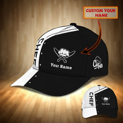 3D Classic Cap Chef Cook Personalized Name Cap 19 Black & White Lasfour CA2146