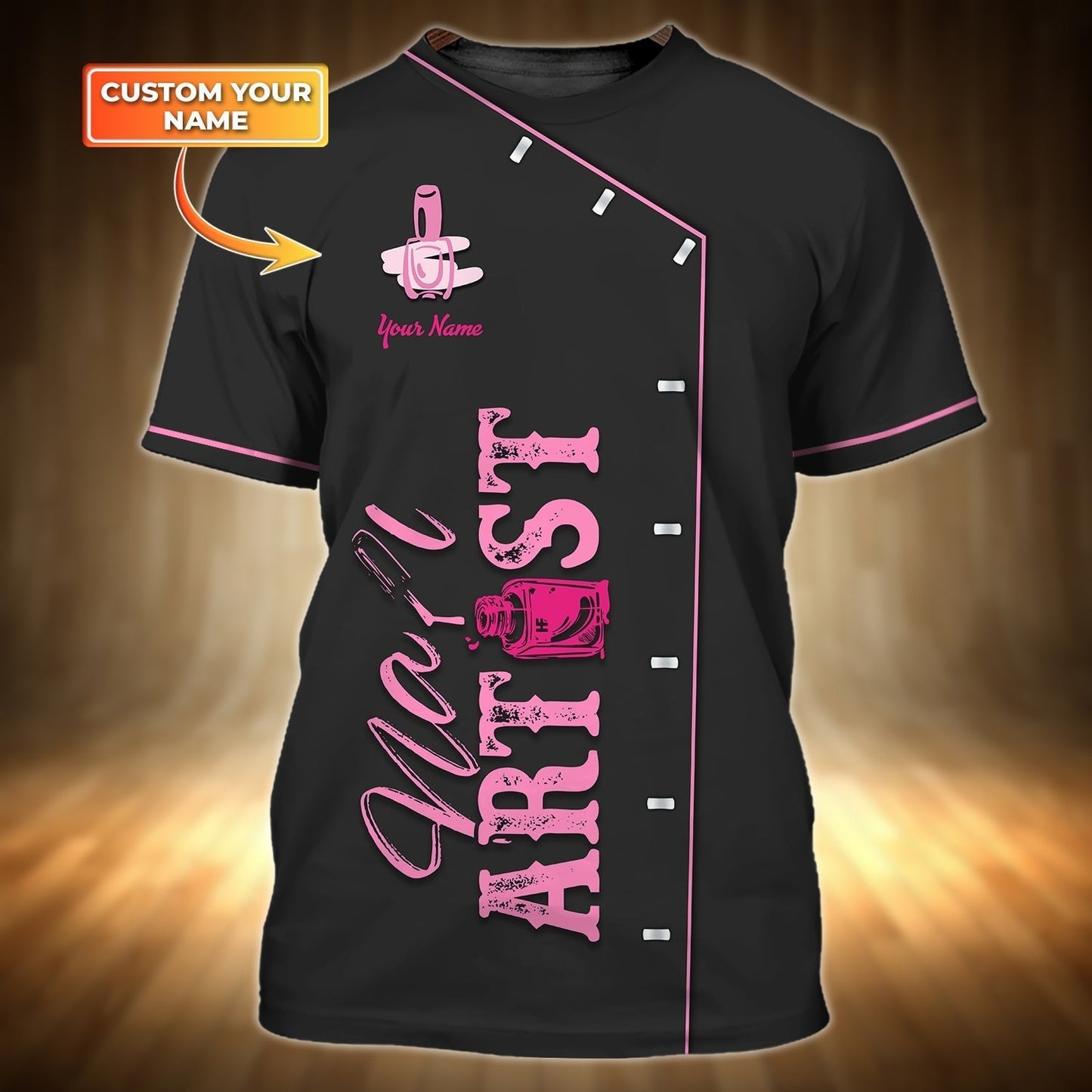 Custom Black Pink Nail Artist T Shirt, Nail Shirt TO0948