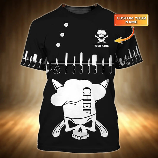 Skull Chef 3D Print On Shirt, Personalized With Name Skull Master Chef Men Shirt, Best Gift For Chef TO2699