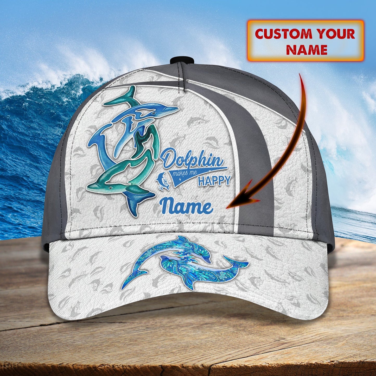 3D Classic Cap Dolphin Personalize Name Cap Lasfour CA1189