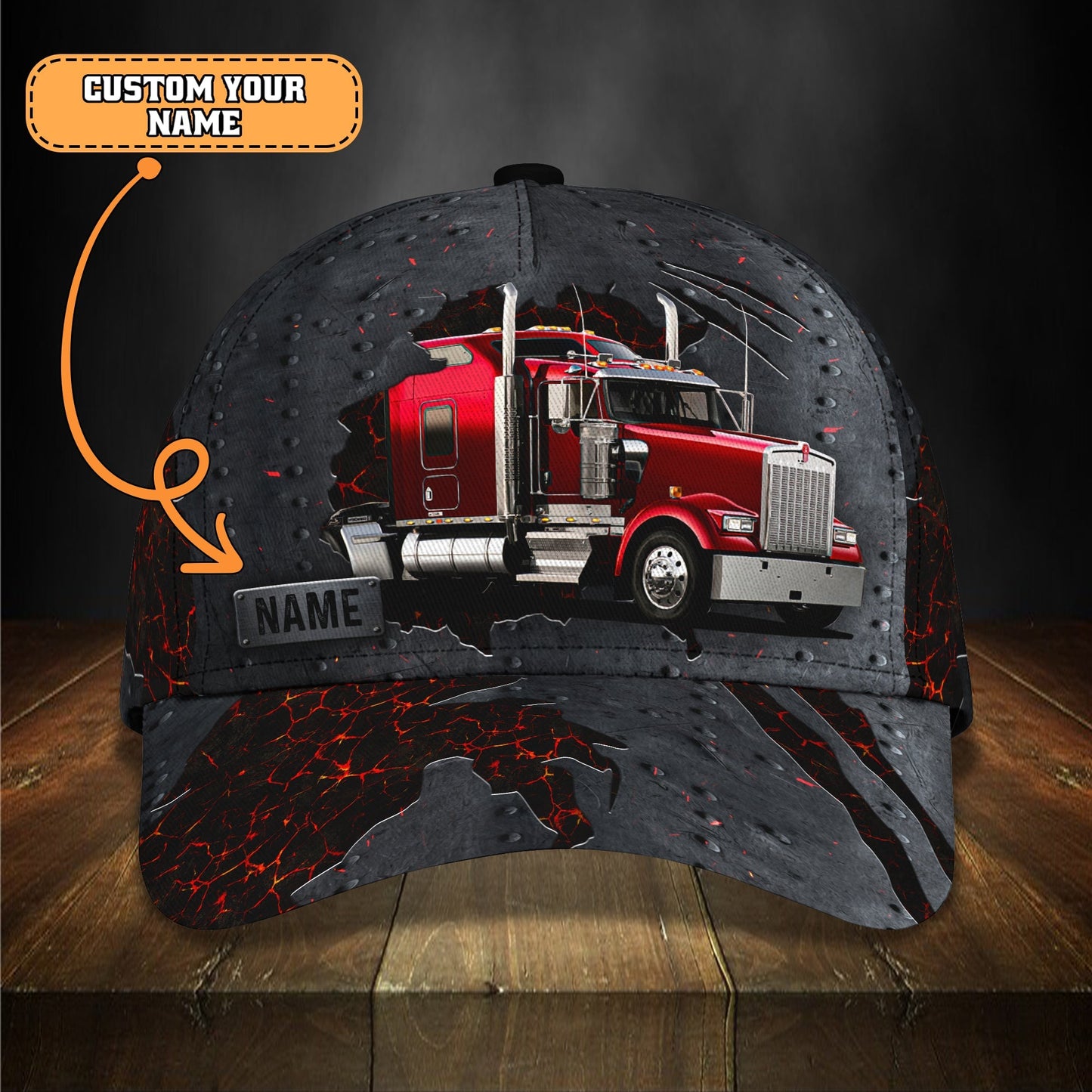 3D Classic Cap Red Truck Personalized Name Cap Lasfour CA1035