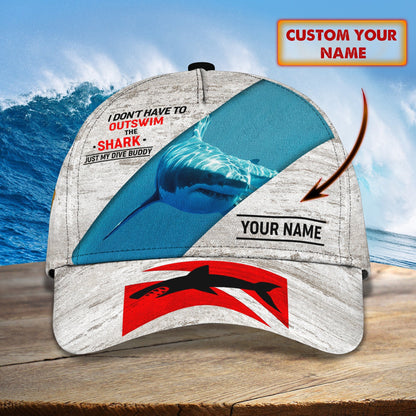 3D Classic Cap Shark Diving Personalized Name Cap 391 Lasfour CA0979