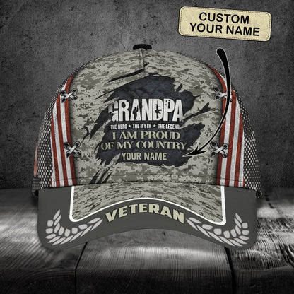 3D Classic Cap Grandpa Veteran Personalized Name Cap Nama496 Lasfour CA1532