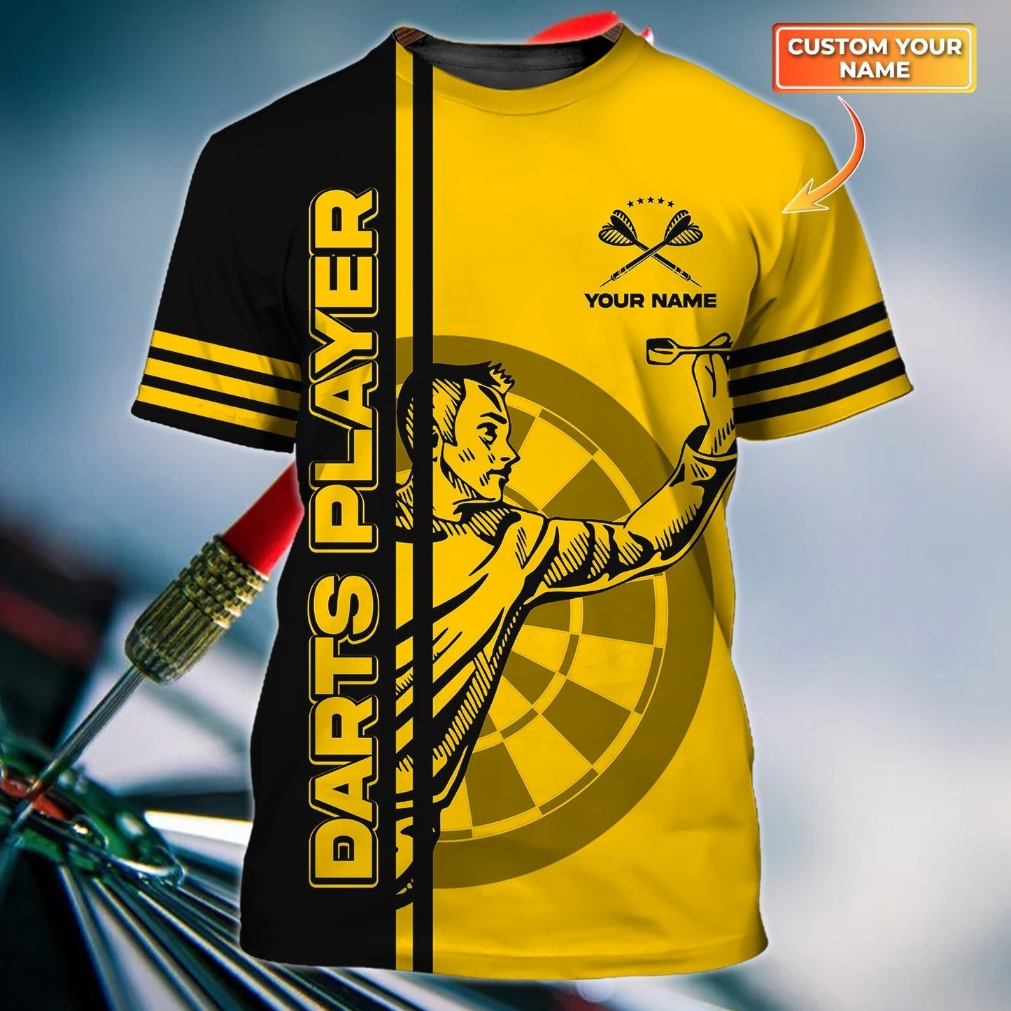 Yellow Dart Player T Shirt Short Sleeve, Playing Dart Shirt, Love Dart Shirts TO0894