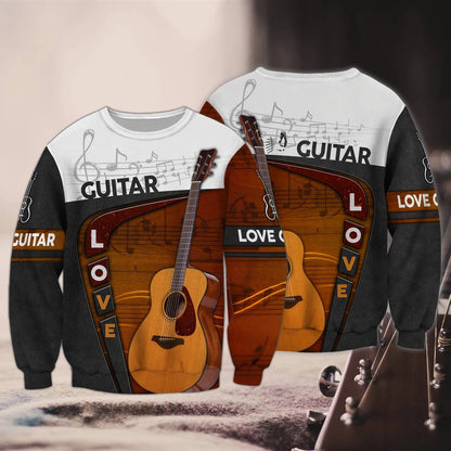 3D All Over Print T Shirt Love Guitar For Guitarist, Gift For Guitar Lover, Guitar Sublimation Shirt Hoodie TO0204