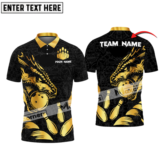 Bowling Ball and Pins Dragon Sport Jersey Pattern Multicolor Option Customized Name & Team Name 3D Polo Shirt BO0396