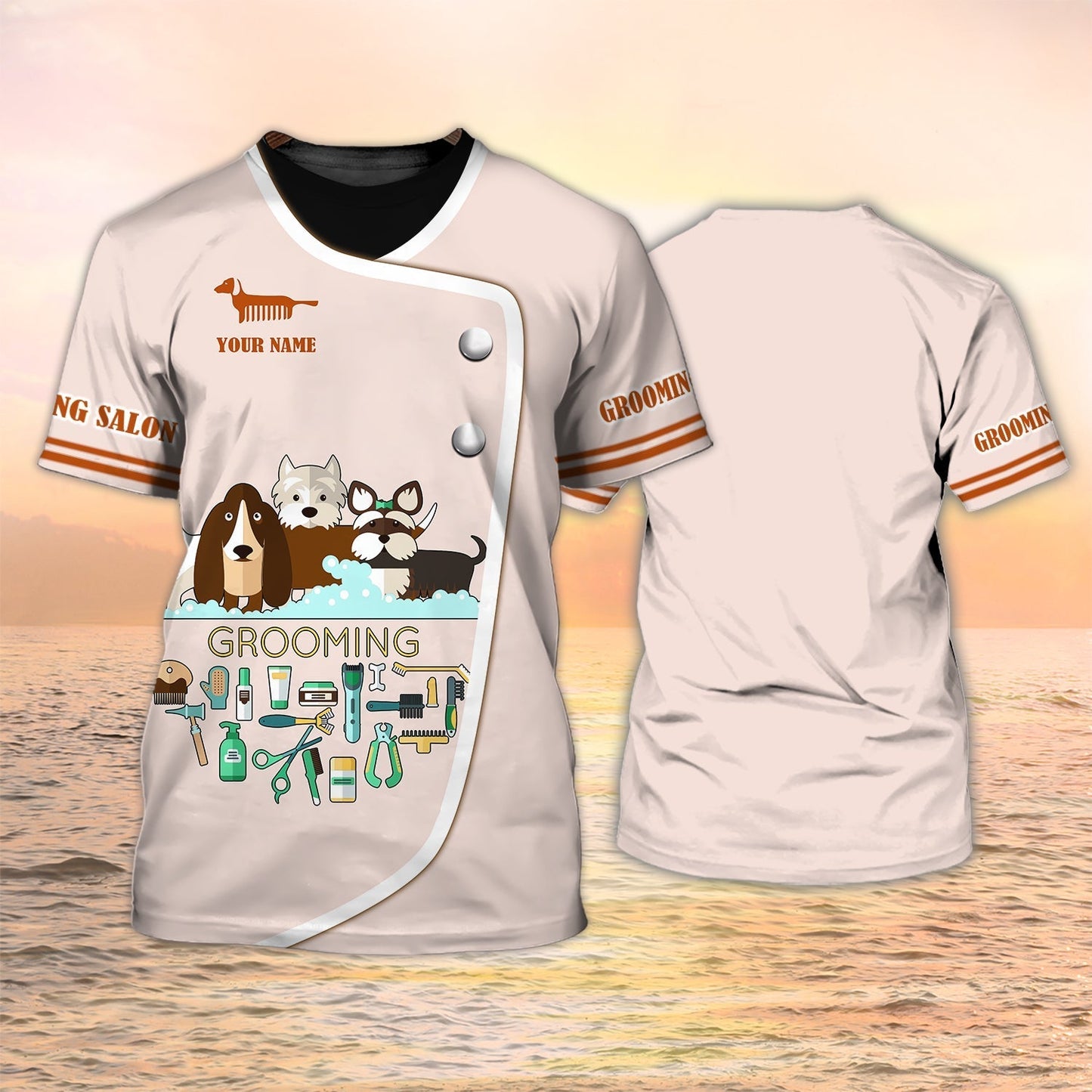 Personalized Name 3D Tshirt For A Dog Groomer Grooming Salon Dog Groomer Uniform TO1294