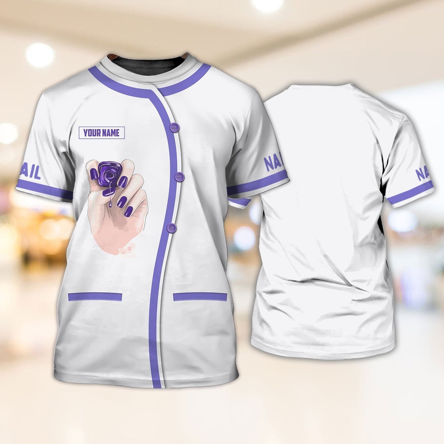 Nail Technician 3D Custom Tshirt For Women Men, Purple And White Nail Shirts TO1174