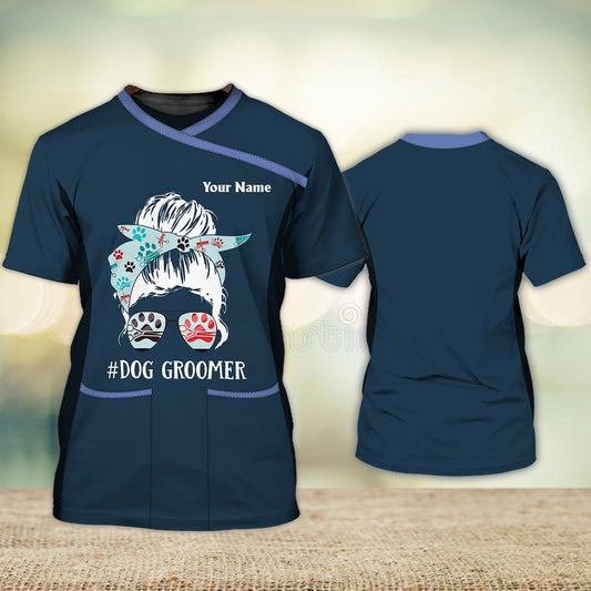 Personalized Name 3D Tshirt For Dog Groomer Pet Groomer Uniform TO1093