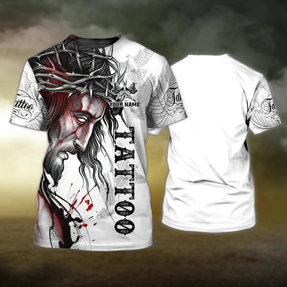 Personalized 3D All Over Print Tattoo Shirt Men, Jesus Tattoo Tshirt, Best Gift For Tattoo Shop TO2709