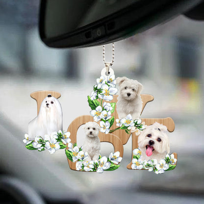 Car Hanging Ornament Maltese Love Flowers Dog Lover Ornaments OO0875