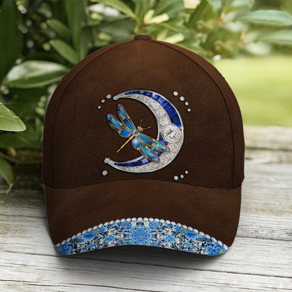 Dragonfly Crescent Jewel Leather Style Baseball Cap Lasfour CO0828